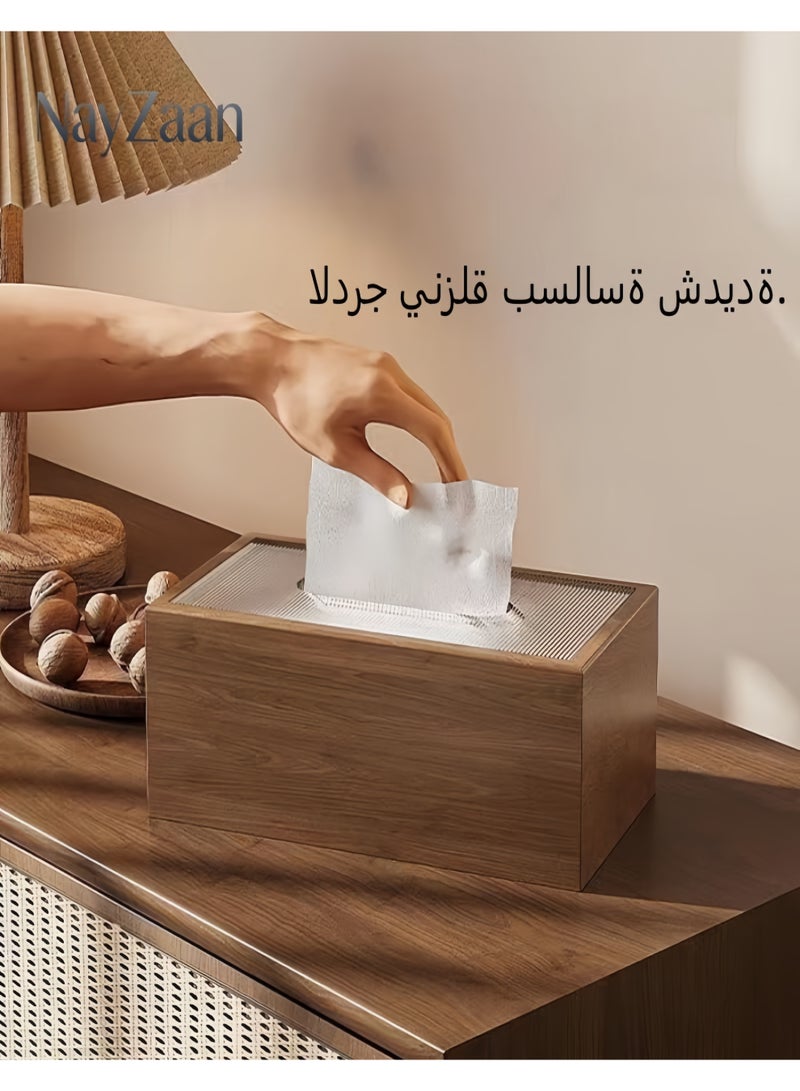 نايزان خزانة مناديل ورقية خشب جوز مستطيلة مع غطاء منزلق حامل مناديل وجه كلاسيكي أنيق ديكور طاولة للاستخدام اليومي في المنزل المكتب السيارة الفندق غرفة المعيشة طاولة الطعام - Image 2