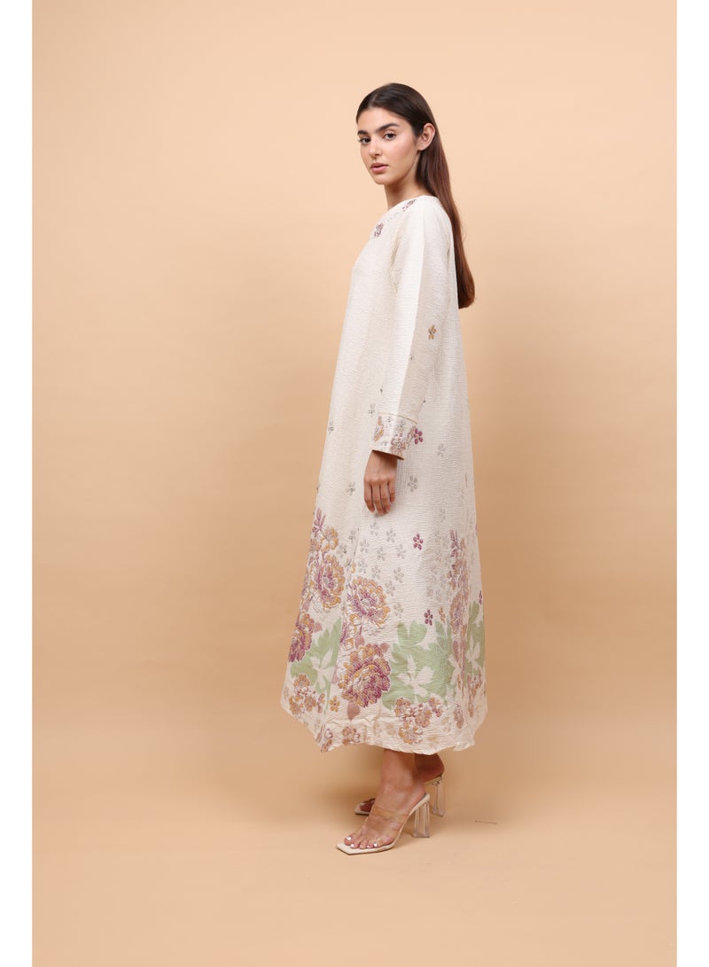 اكسا جلابيات من قماش الكتان الكلاسيكي المزهر - Image 3