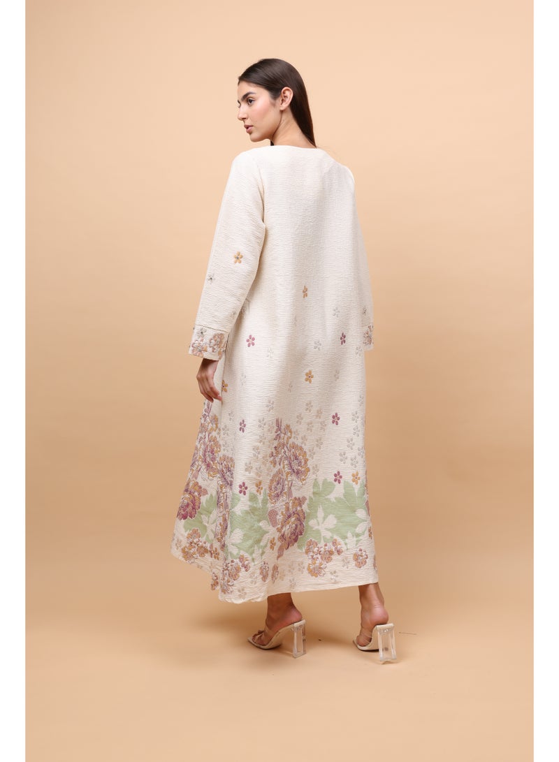 اكسا جلابيات من قماش الكتان الكلاسيكي المزهر - Image 4