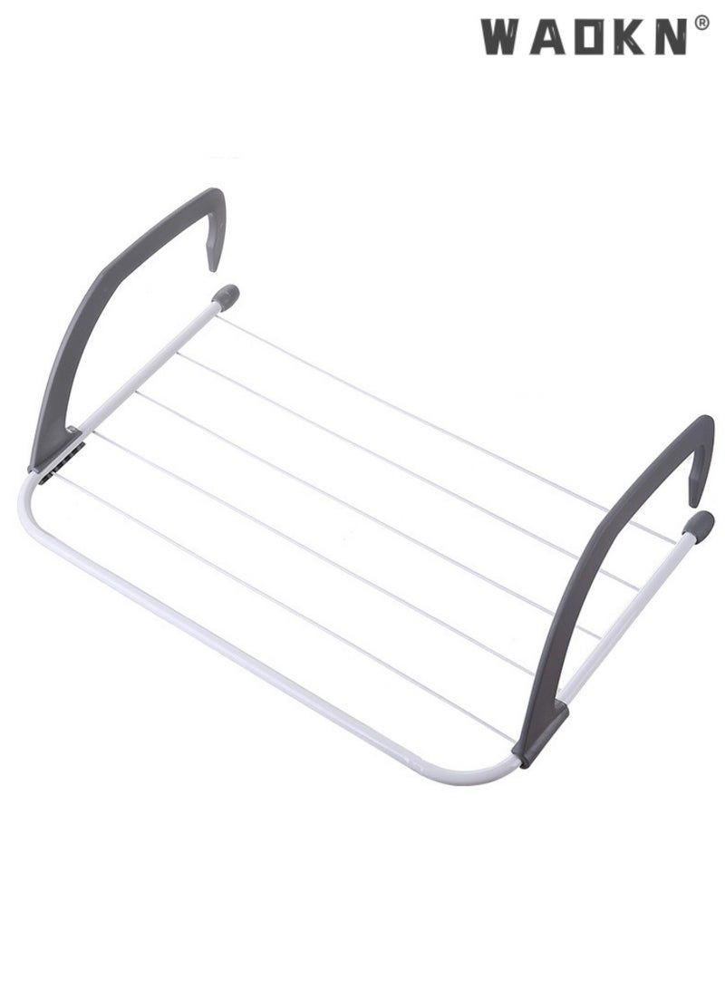 WAOKN Balcony rack Drying rack,Retractable Stainless Steel Folding Laundry Towel Hanging for Balcony Windowsill Fence Guardrail Clothes Drying Rack with Clips  - Image 1