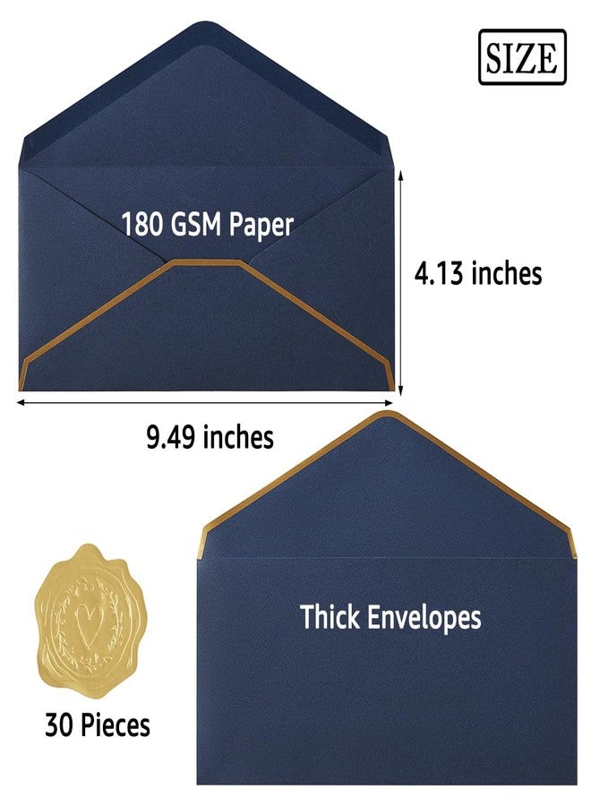 Topeen 30 Pack Thick #10 Business Envelopes with Gold Border, 4 1/8 x 9 1/2 Thick Paper Standard Envelopes with Stickers for Office, Checks, Letter Mailing, Invoices (Navy Blue) - Image 2