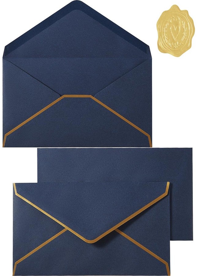 Topeen 30 Pack Thick #10 Business Envelopes with Gold Border, 4 1/8 x 9 1/2 Thick Paper Standard Envelopes with Stickers for Office, Checks, Letter Mailing, Invoices (Navy Blue) - Image 1