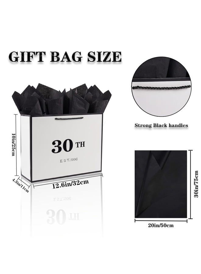 Jaywayang 30th Birthday White Black Large Gift Bag with Card and Tissue Paper, Metallic Printing Keepsake Gift Vintage Bag for Men Women, 1994 Wife Husband 30 Year Old Party Paper Bag for Gifts Wrapping. - Image 2