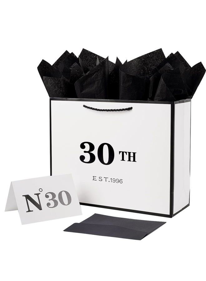 Jaywayang 30th Birthday White Black Large Gift Bag with Card and Tissue Paper, Metallic Printing Keepsake Gift Vintage Bag for Men Women, 1994 Wife Husband 30 Year Old Party Paper Bag for Gifts Wrapping. - Image 1