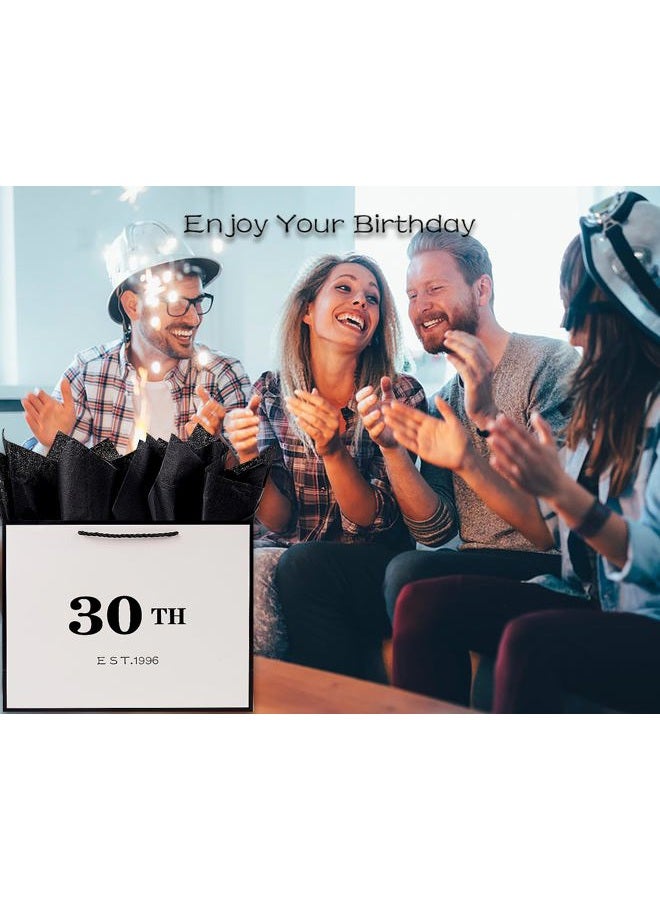 Jaywayang 30th Birthday White Black Large Gift Bag with Card and Tissue Paper, Metallic Printing Keepsake Gift Vintage Bag for Men Women, 1994 Wife Husband 30 Year Old Party Paper Bag for Gifts Wrapping. - Image 3