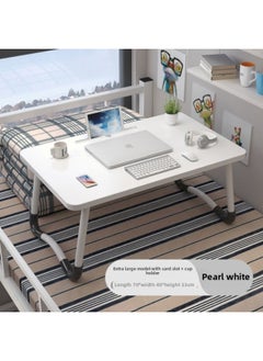 Sick Bed Dining Table Elderly Pregnant Women's Bed Small Dining Table Dormitory Upper Bed Foldable Movable Household-Color:Extra Large W Square White [70x40 Cup Slot] Height 33-a75