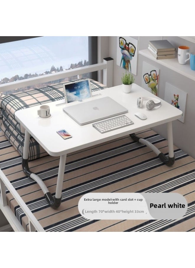 Generic - Sick Bed Dining Table Elderly Pregnant Women's Bed Small Dining Table Dormitory Upper Bed Foldable Movable Household-Color:Extra Large W Square White [70x40 Cup Slot] Height 33-a75 - Image 1