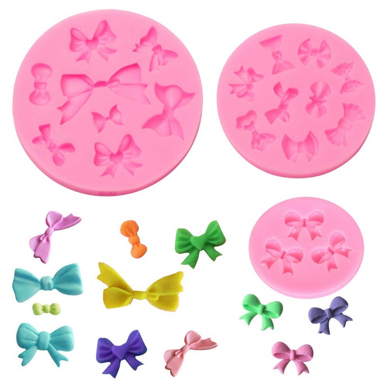 Pengxiaomei 3 Pack Bows Silicone Mould  Bow Fondant Sugar Mould Craft Molds for Birthday Wedding Party DIY Cake Decorating Mold - Image 1