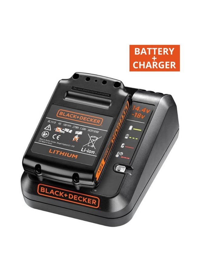 Cordless Fast Charger with 1.5Ah Lithium-Ion Battery, Compatible with 14.4-18V Power Tools, Extended Run Time for Drilling, Driving & Light Cutting - Black, BDC1A15-GB Orange/Black