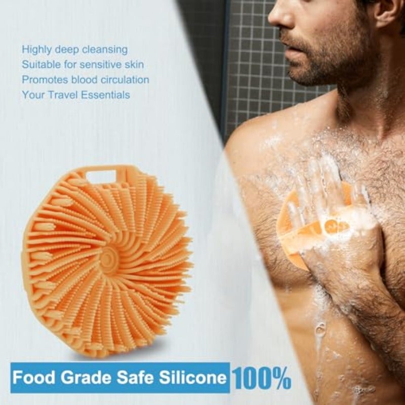 WETANG Silicone Body ScrubberExfoliating Body Scrubbers for use in ShowerSilicone Body Brush for Showering and Anti-Slippery Handles for All Skin Types Orange - Image 2