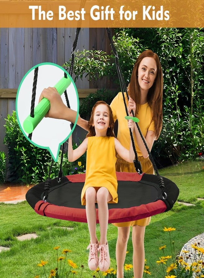 YSEJOMP 3.3FT Round Saucer/Tree Swing with Handles -Made of Sturdy Frame,PP Mat,Adjustable Multi-Strand Ropes,Safe and Durable for Yard Garden Playground Park (Black and Red, 40 inches) - Image 2