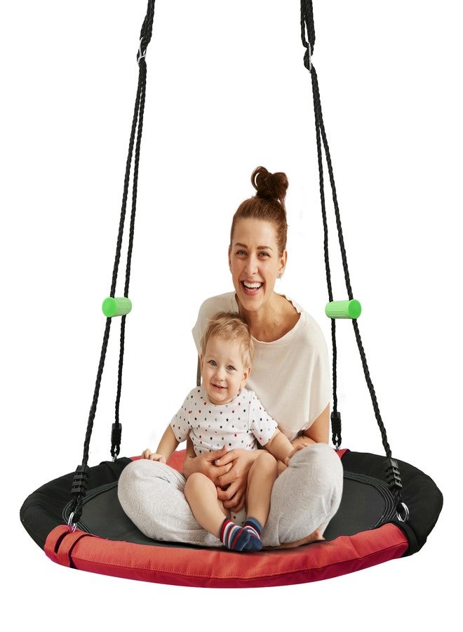 YSEJOMP 3.3FT Round Saucer/Tree Swing with Handles -Made of Sturdy Frame,PP Mat,Adjustable Multi-Strand Ropes,Safe and Durable for Yard Garden Playground Park (Black and Red, 40 inches) - Image 1