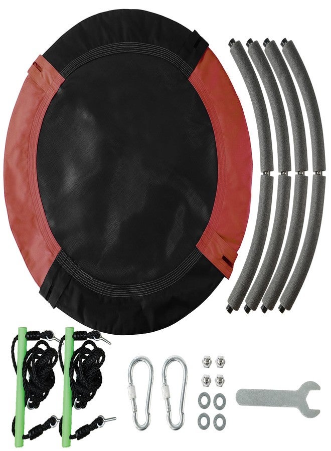 YSEJOMP 3.3FT Round Saucer/Tree Swing with Handles -Made of Sturdy Frame,PP Mat,Adjustable Multi-Strand Ropes,Safe and Durable for Yard Garden Playground Park (Black and Red, 40 inches) - Image 5