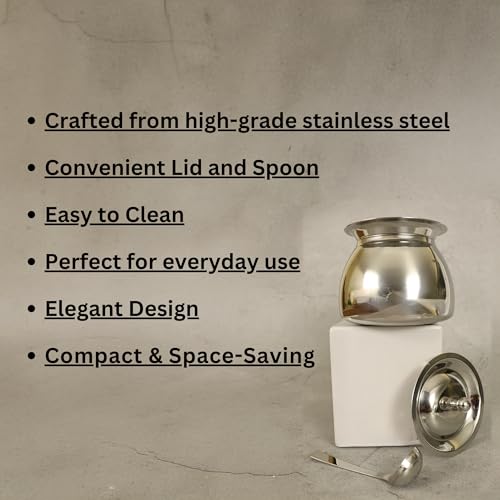 Spillbox Stainless Steel Ghee Pot with Spoon|Oil Pot|Storage Container with Spoon|Ghee Serving Container for Kitchen [Weight: 210g] - Image 3