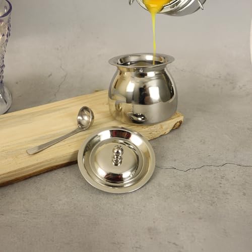 Spillbox Stainless Steel Ghee Pot with Spoon|Oil Pot|Storage Container with Spoon|Ghee Serving Container for Kitchen [Weight: 210g] - Image 2