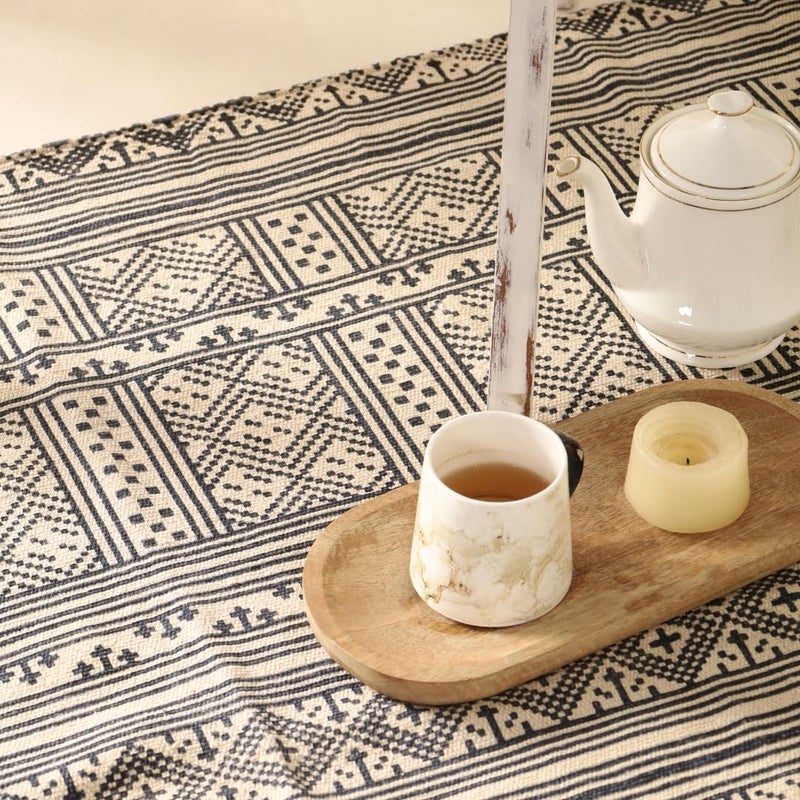 Peepul Tree Jaipuri Handprinted Cotton Rugs for Living Room Handblock Printed Modern Durries for Living Room Cotton Carpets for Living Room Bedroom Floor Rug for BedroomBlack and White 4X6 ft - Image 3