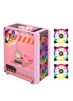 330-9 Gaming Computer Case Host Supports ATX/M-ATX/MINI-ITX Motherboard 240mm Water Cooler Game Chassis Case with 3 RGB Fans Pink