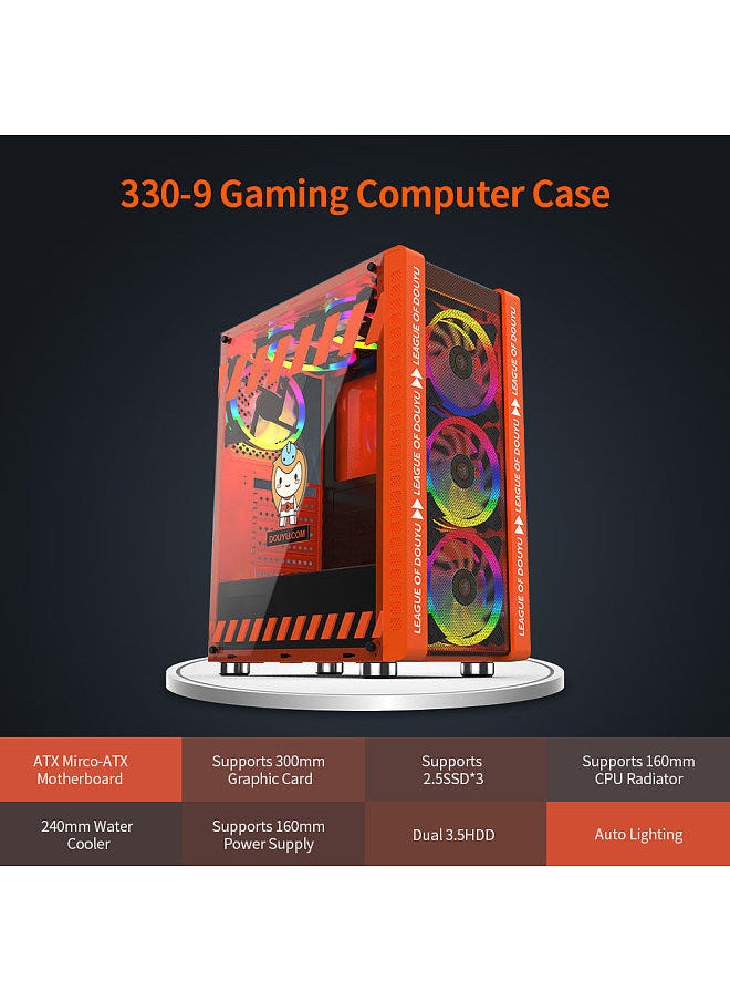 Generic - 330-9 Gaming Computer Case Host Supports ATX/M-ATX/MINI-ITX Motherboard 240mm Water Cooler Game Chassis Case with 3 RGB Fans Pink - Image 1