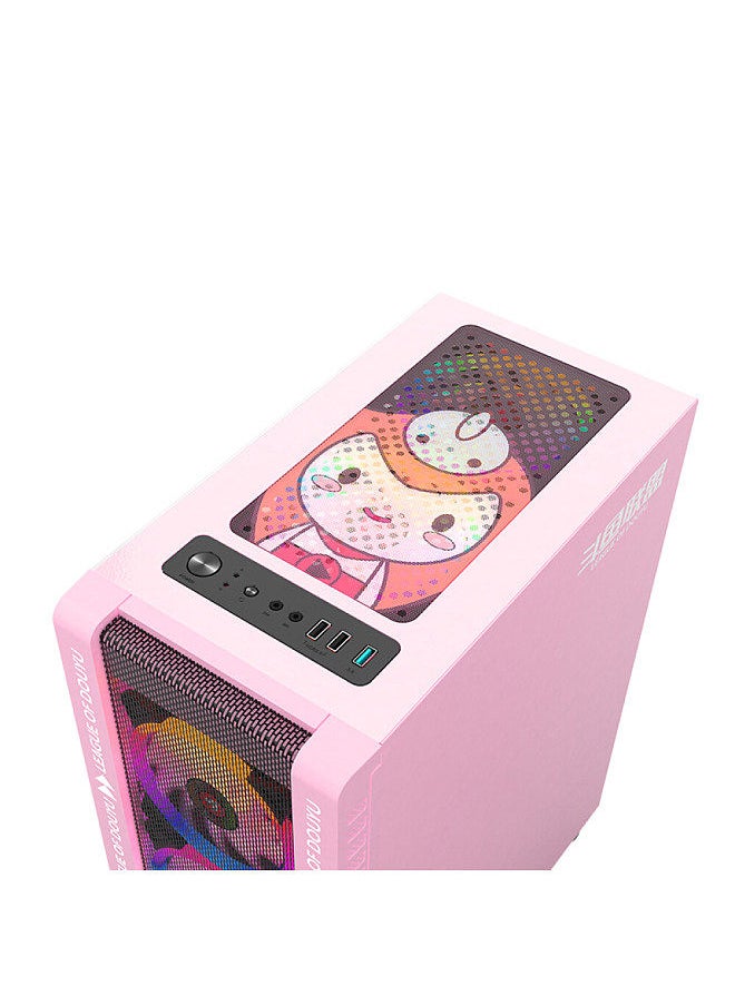 Generic - 330-9 Gaming Computer Case Host Supports ATX/M-ATX/MINI-ITX Motherboard 240mm Water Cooler Game Chassis Case with 3 RGB Fans Pink - Image 1