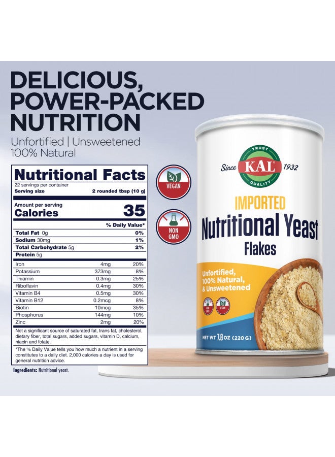 KAL KAL Imported Nutritional Yeast Flakes, Unfortified & Unsweetened Fine Flakes, 100% Natural Source of Amino Acids & B Vitamins, Great Nutty Flavor, Non-GMO & Vegan, Approximately 22 Servings, 7.8oz - Image 3