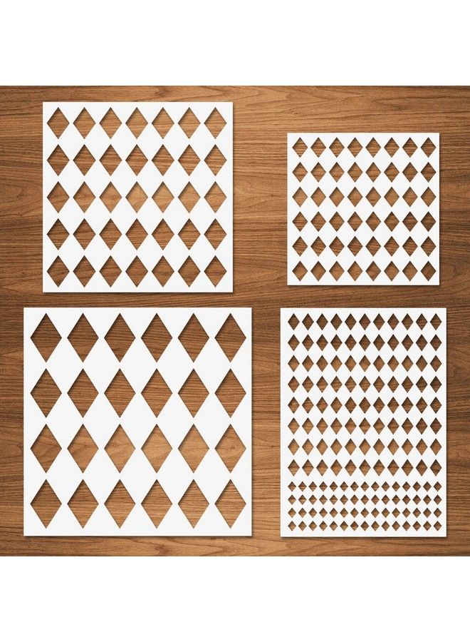 CODOHI Diamonds Stencils 4 Pcs Harlequin Stencils Repeating Pattern Assorted Sizes Reusable Plastic Templates For Painting On Wall Wood Cabinet Pillows Card Making Door Home Decor - Image 2
