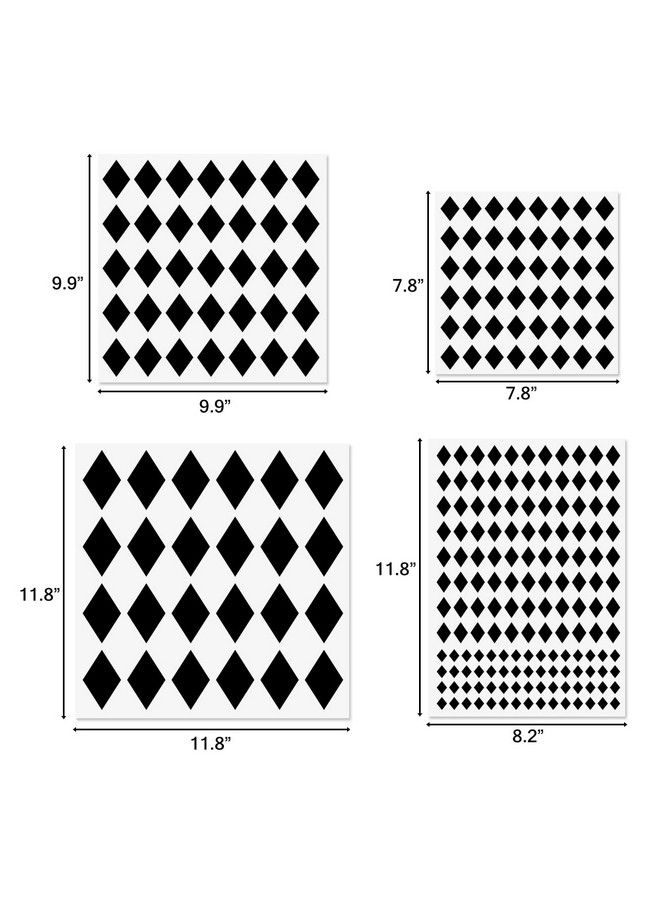 CODOHI Diamonds Stencils 4 Pcs Harlequin Stencils Repeating Pattern Assorted Sizes Reusable Plastic Templates For Painting On Wall Wood Cabinet Pillows Card Making Door Home Decor - Image 3