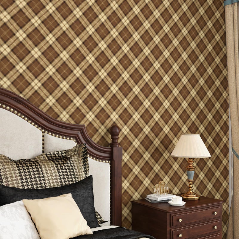 Wallderful Brown Plaid Peel and Stick Wallpaper Vintage Gingham Contact Paper Waterproof Checkered Wallpaper for Accent Walls Non Woven Geometric Wall Paper for Cabinets Bedroom Living Room 17.5"x102" - Image 4