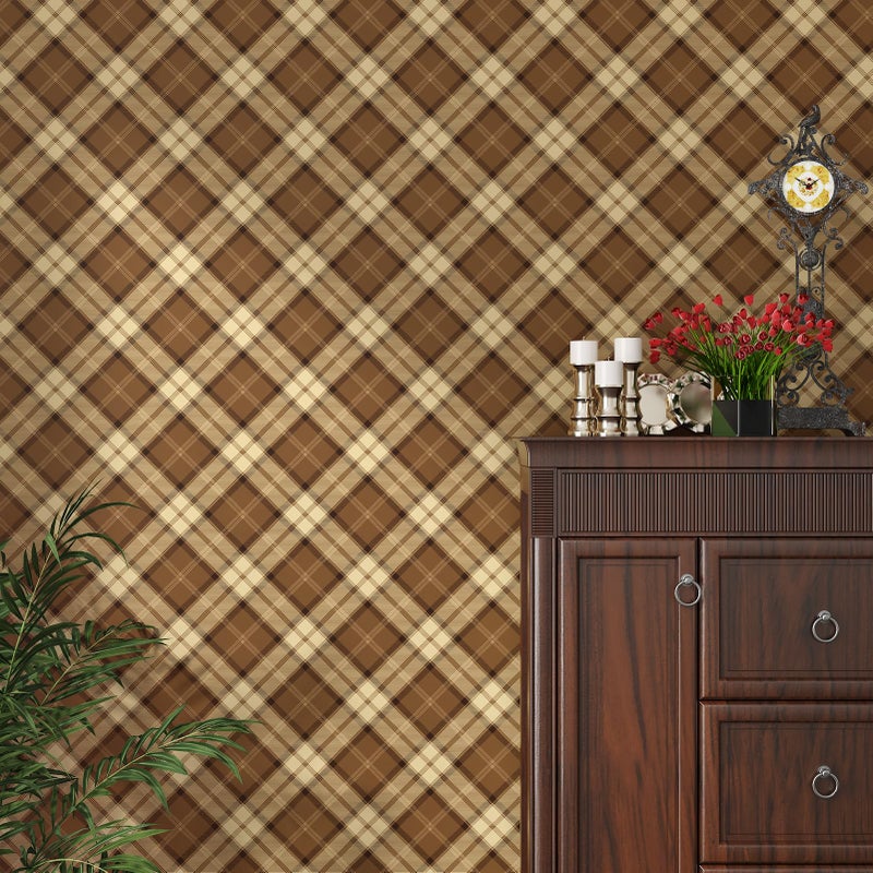 Wallderful Brown Plaid Peel and Stick Wallpaper Vintage Gingham Contact Paper Waterproof Checkered Wallpaper for Accent Walls Non Woven Geometric Wall Paper for Cabinets Bedroom Living Room 17.5"x102" - Image 5