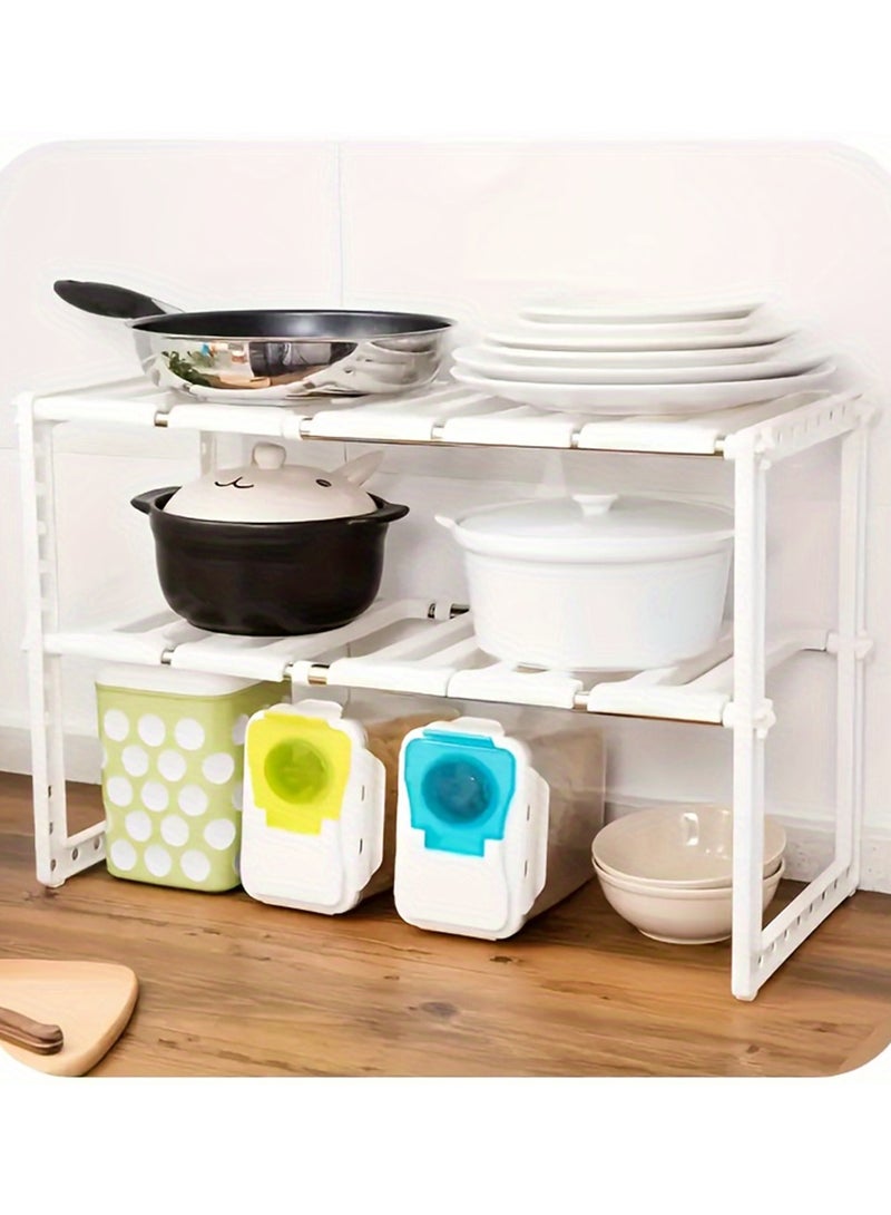 RollsTimi  2-Tier Under Sink Storage Rack for Kitchen Supplies and Pot - Retractable and Space Saving - Image 2