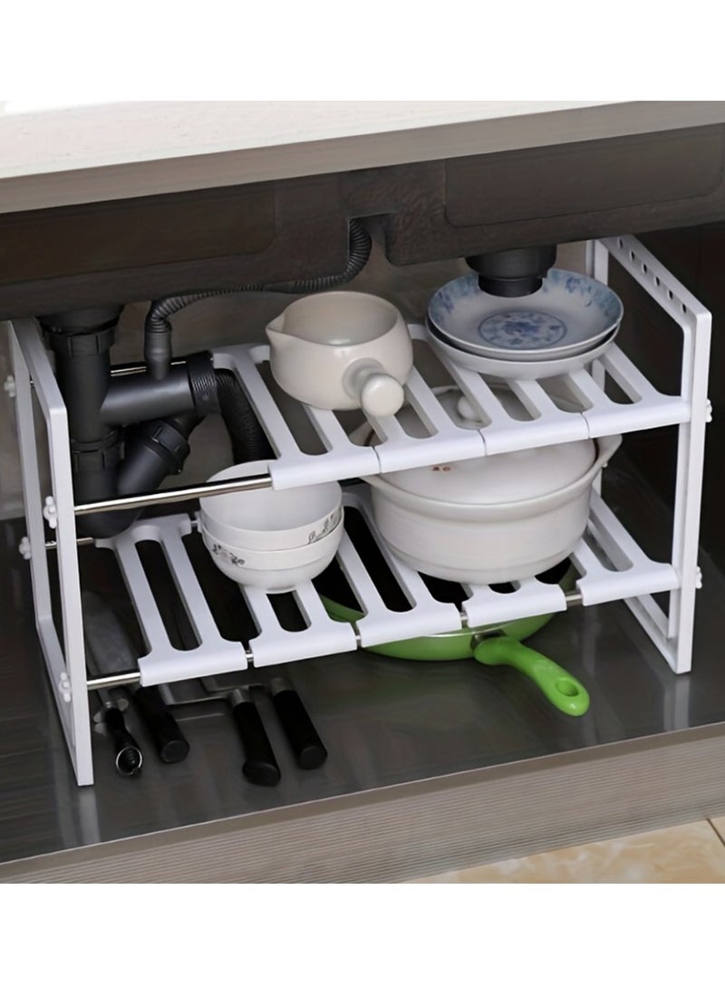RollsTimi  2-Tier Under Sink Storage Rack for Kitchen Supplies and Pot - Retractable and Space Saving - Image 3