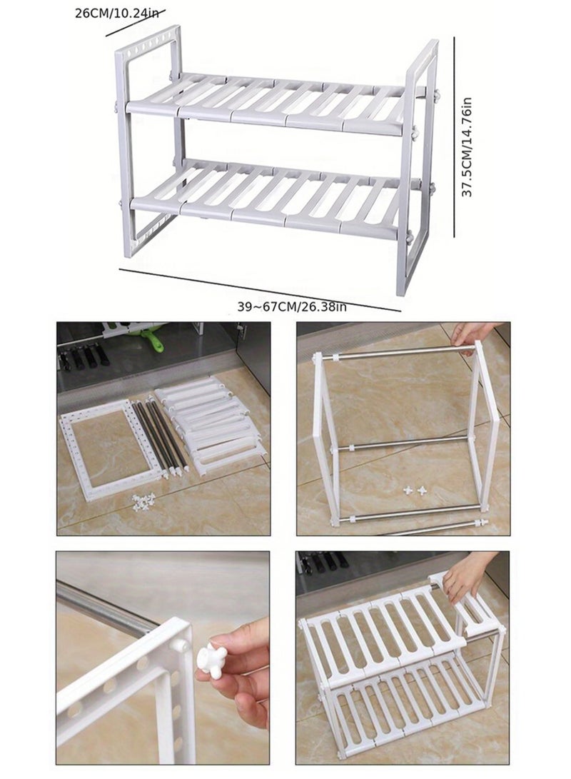 RollsTimi  2-Tier Under Sink Storage Rack for Kitchen Supplies and Pot - Retractable and Space Saving - Image 4