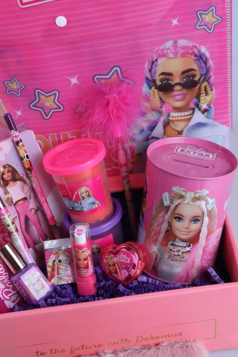 Barbie Dekomus Special Boxed Licensed Feathered Notebook, Snap File, Feathered Pencil, Eraser, Pencil Sharpener, Piggy Bank "full" Hobby Stationery Set
