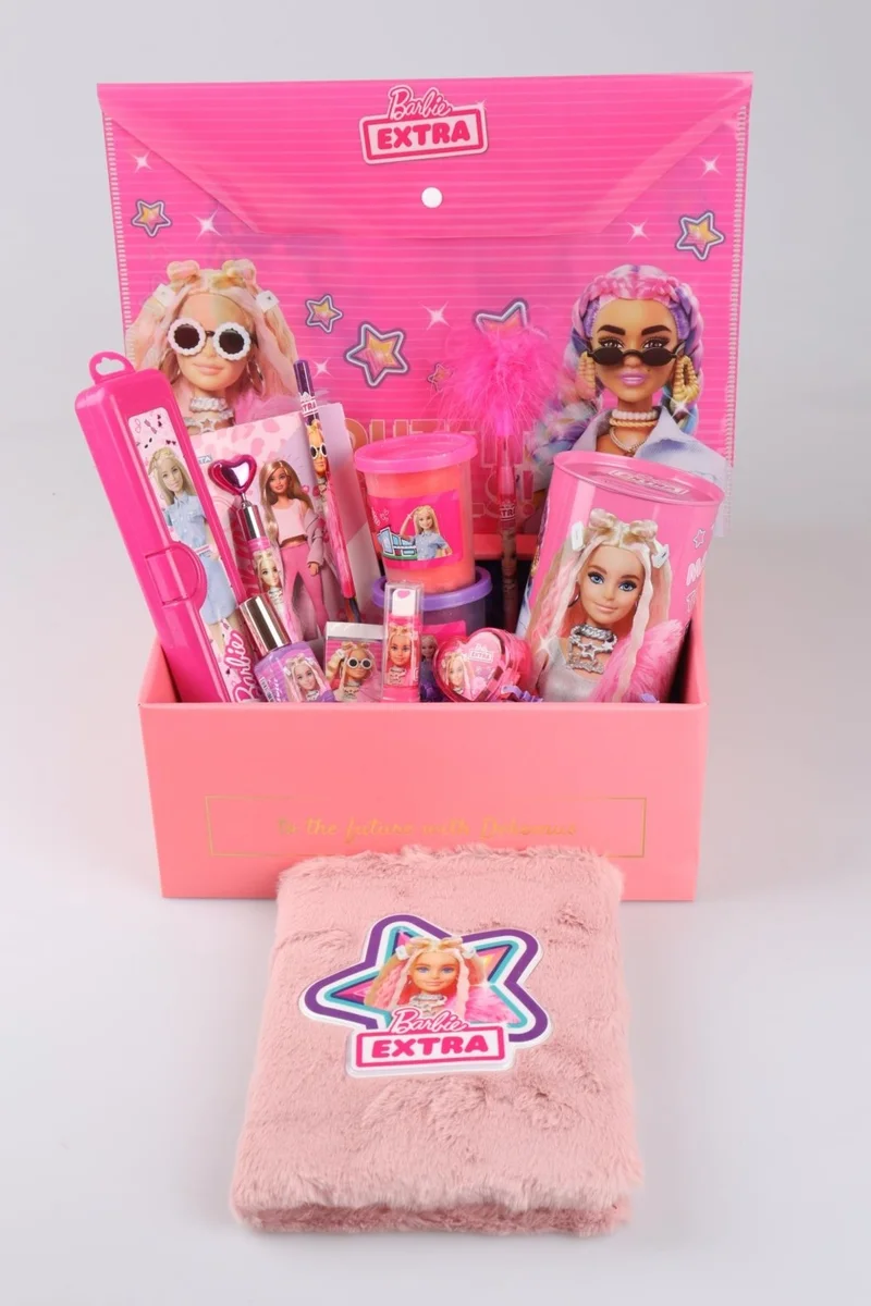 Barbie Dekomus Special Boxed Licensed Feathered Notebook, Snap File, Feathered Pencil, Eraser, Pencil Sharpener, Piggy Bank "full" Hobby Stationery Set