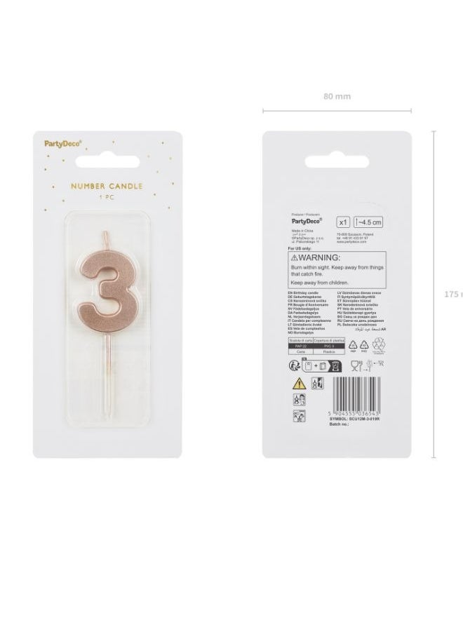 Share the Love - Birthday Candle Number 3, rose gold, 4.5cm - Image 1