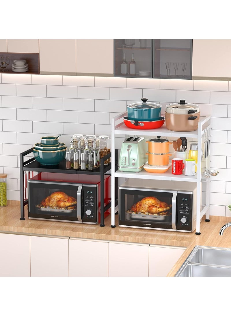 Extendable Microwave Oven Rack, Adjustable Microwave/Toaster Shelf Heavy Duty Stand Kitchen Counter Top Organizer, 2-Tier with 6 Hooks, Black - Image 4