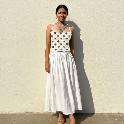 Aahwan White Printed Deep Round Neck Backless Short Indo-Western Ethnic Kurti Top for Women's & Girl's(364-White-M) - Image 4