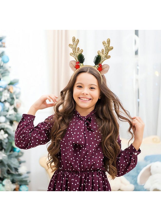 Soochat - Christmas Headbands Glitter Elk Antlers Headbands Holiday Hair Bands For Women Girl Costume Accessory - Image 1