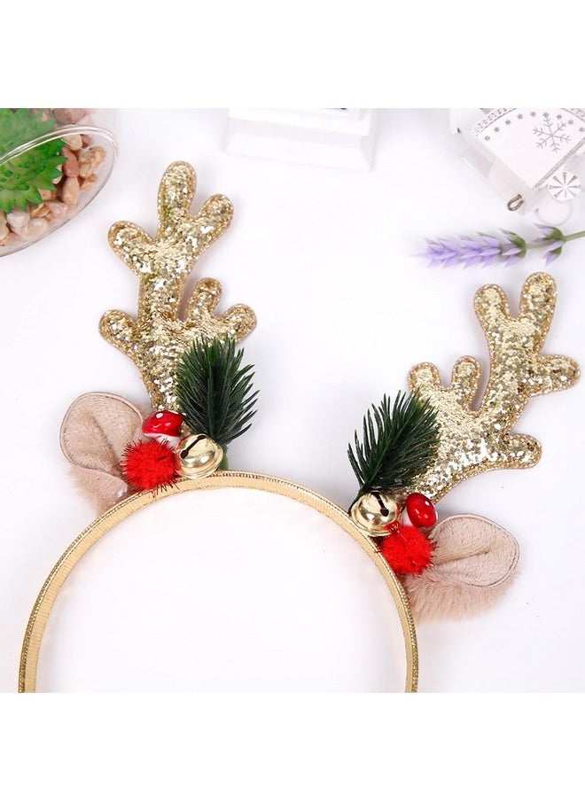 Soochat - Christmas Headbands Glitter Elk Antlers Headbands Holiday Hair Bands For Women Girl Costume Accessory - Image 1
