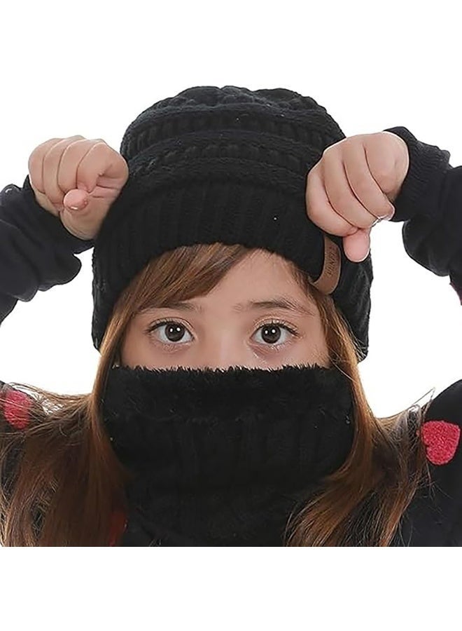 Arabest Kids Winter Hat, Gloves, and Scarf Set - Beanie With Knit Thick Warm Fleece for Children (Black) - Image 4