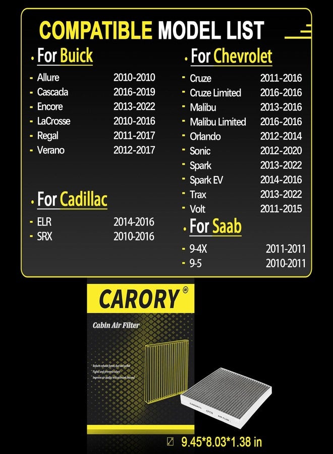 Carory Cabin Air Filter w/Activated Carbon for 2011-2016 Cruze, 2013-2015 Malibu, 2013-2022 Trax, 2013-2022 Encore, 2012-2020 Sonic, 2010-2016 SRX, 2010-2016 LaCrosse, 2013-2022 Spark, and More - Image 2