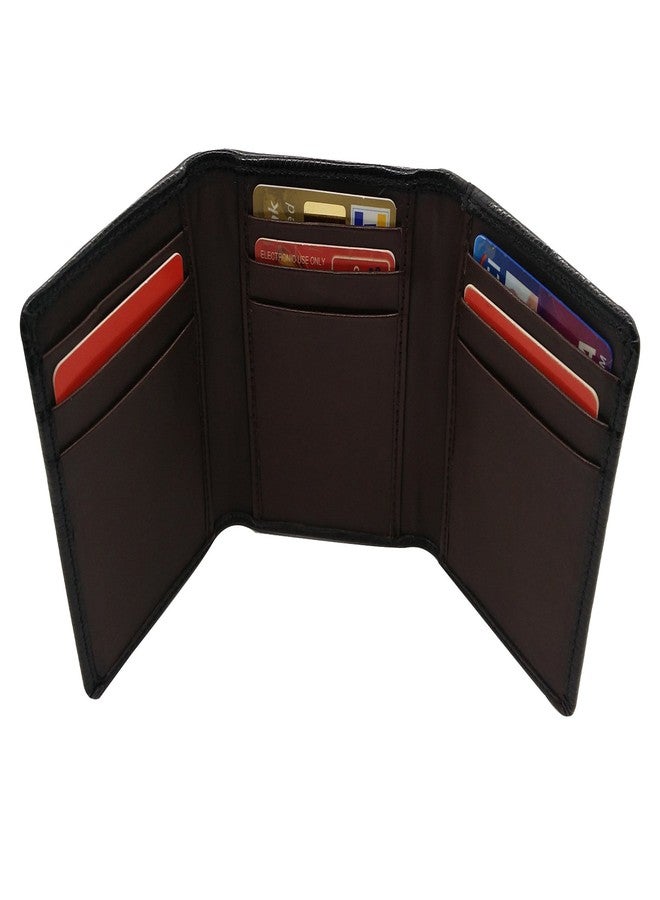 Essart Faux Leather Three fold Card Holder, one ID Window, 6 Card Slots - Black - Image 4