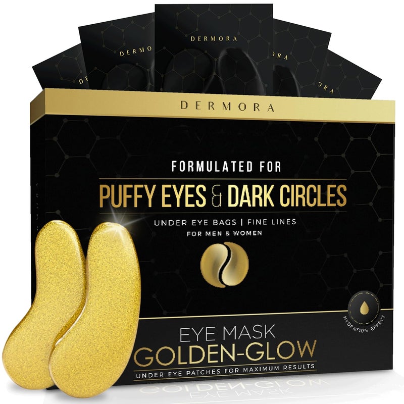 DERMORA Golden Glow Under Eye Patches 15 Pairs Eye Gels  Rejuvenating Treatment for Dark Circles Puffy Eyes Refreshing Revitalizing Travel Wrinkles