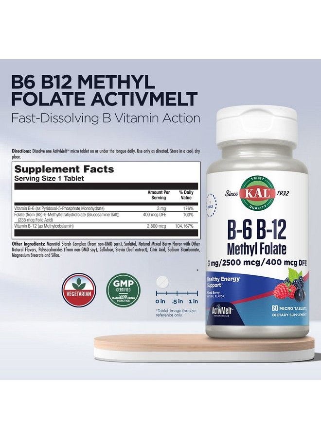 KAL - B6 B12 Methyl Folate Activmelt ; Healthy Heart & Energy Support ; Natural Mixed Berry Flavor ; Active Coenzyme Forms ; 60 Micro Tablets - Image 1