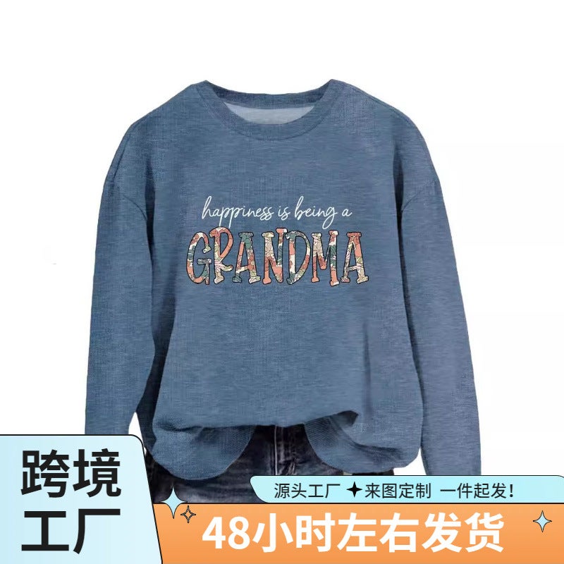 Elegant All-match Sweat happiness is being a grandma Fashion Loose Women's Top - Image 4