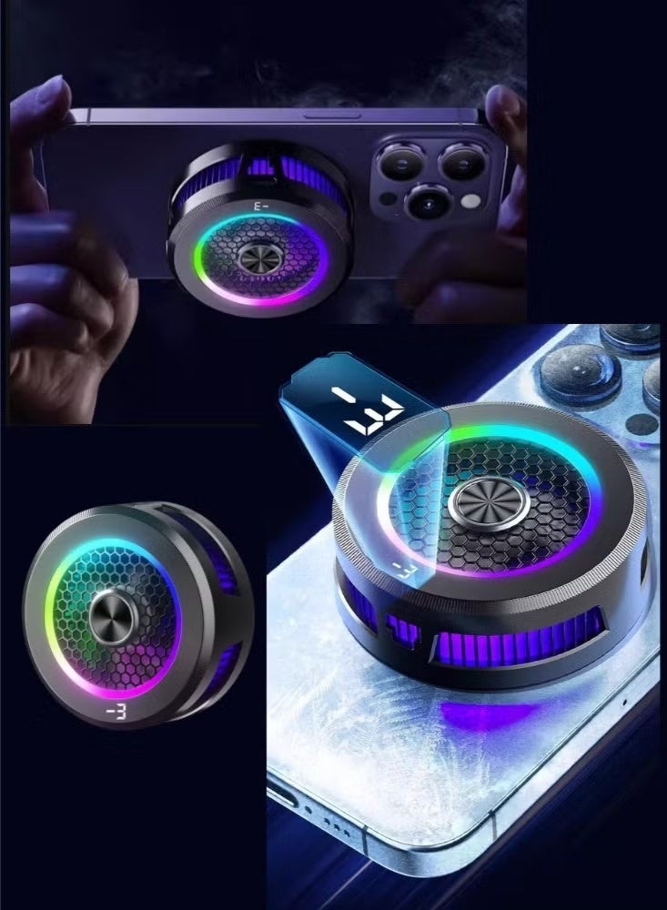 Phone Cooler - 3 Speed Adjustable Magnetic Phone Cooling Fan - Semiconductor Mini Phone Cooler with LED Screen - with RGB Light for Mobile Phones and Tablets - Image 1