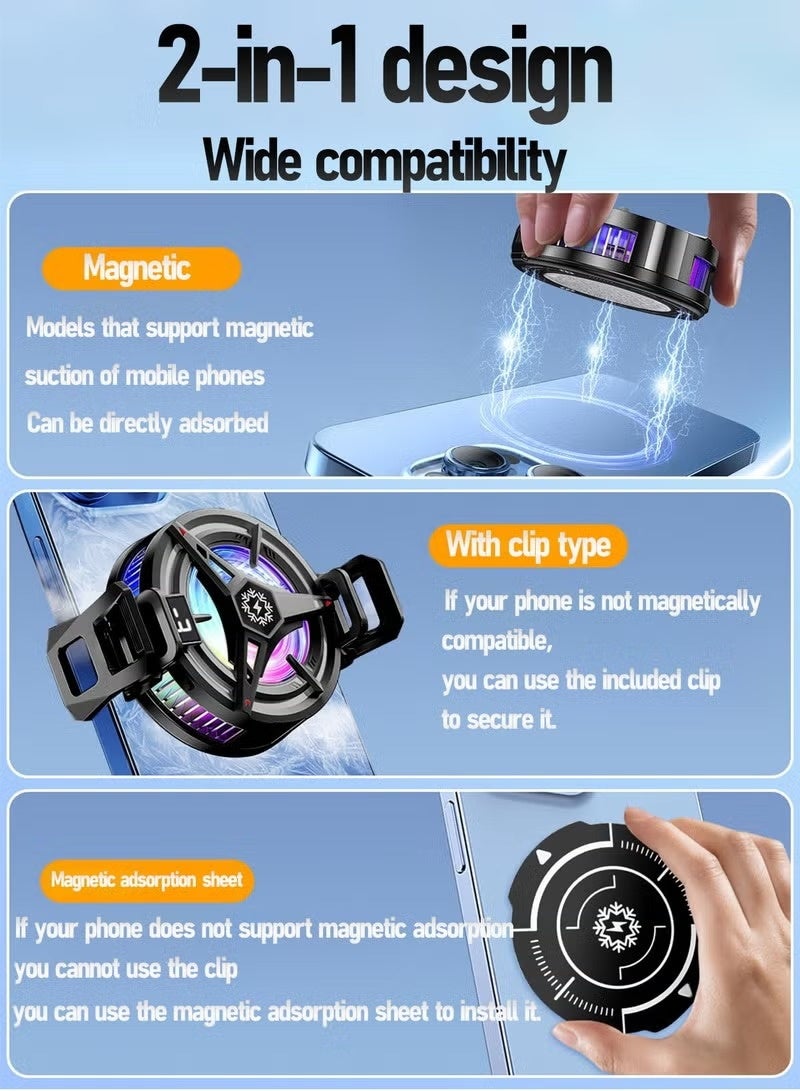 Phone Cooler - 3 Speed Adjustable Magnetic Phone Cooling Fan - Semiconductor Mini Phone Cooler with LED Screen - with RGB Light for Mobile Phones and Tablets - Image 5