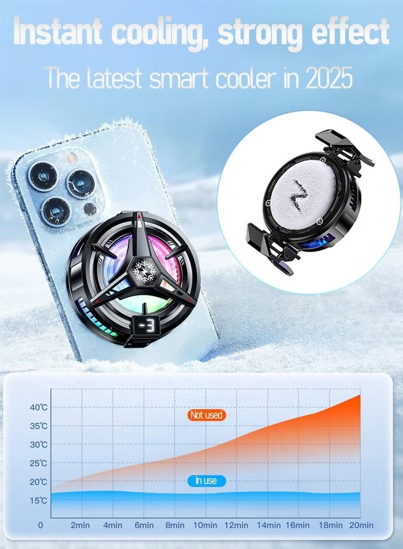 Phone Cooler - 3 Speed Adjustable Magnetic Phone Cooling Fan - Semiconductor Mini Phone Cooler with LED Screen - with RGB Light for Mobile Phones and Tablets - Image 3