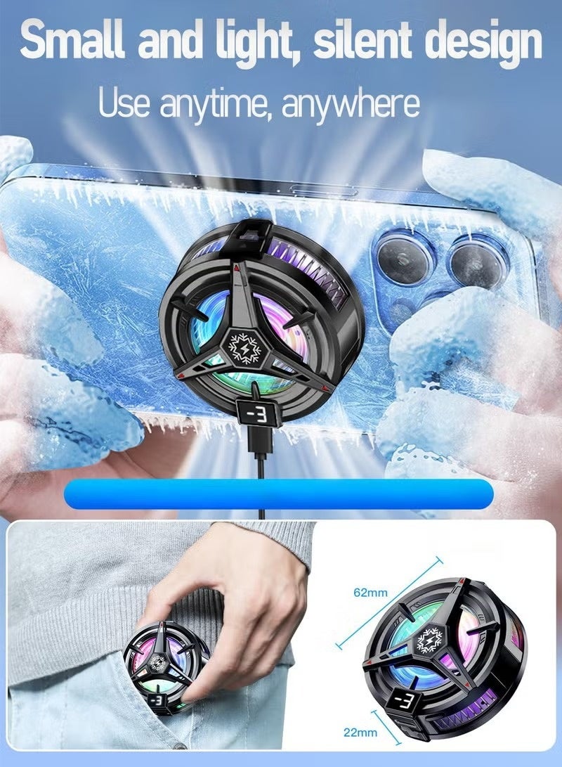 Phone Cooler - 3 Speed Adjustable Magnetic Phone Cooling Fan - Semiconductor Mini Phone Cooler with LED Screen - with RGB Light for Mobile Phones and Tablets - Image 4