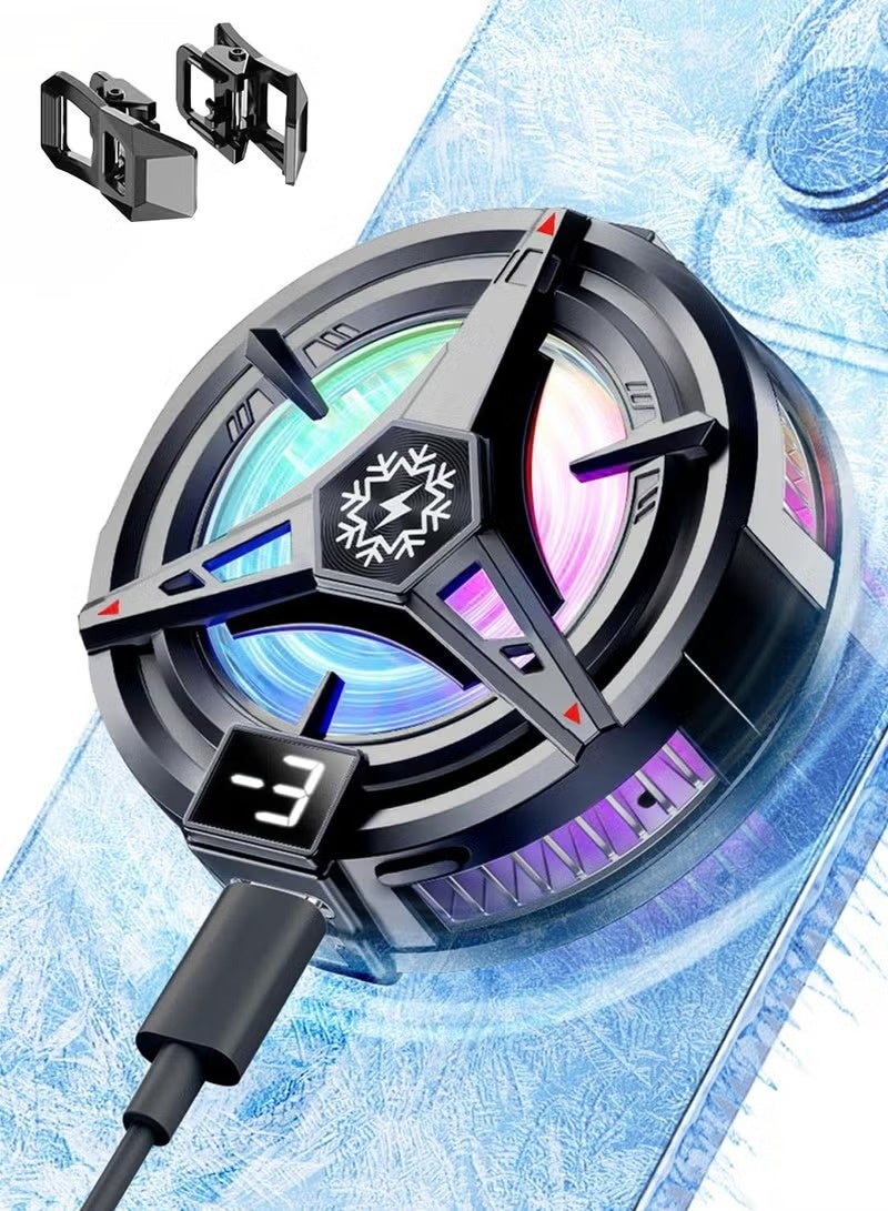 Phone Cooler - 3 Speed Adjustable Magnetic Phone Cooling Fan - Semiconductor Mini Phone Cooler with LED Screen - with RGB Light for Mobile Phones and Tablets - Image 2