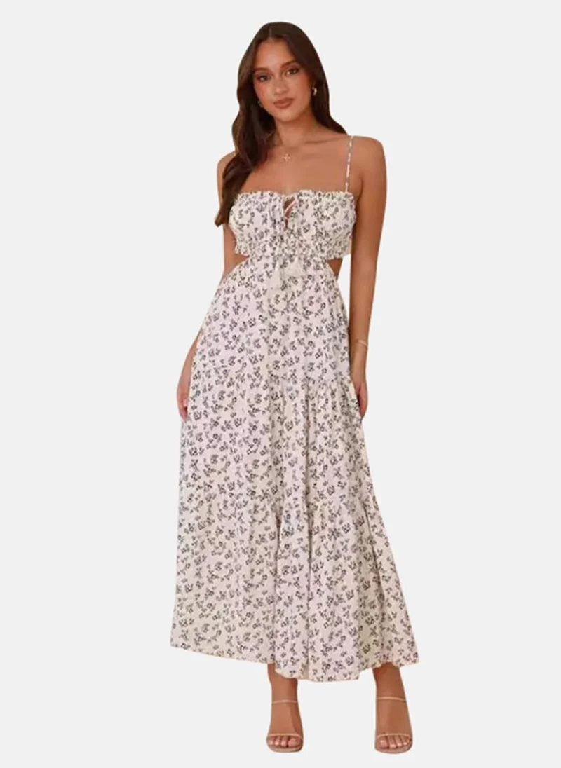 YUNIQEE White Floral Print Chiffon A-Line Maxi Dress